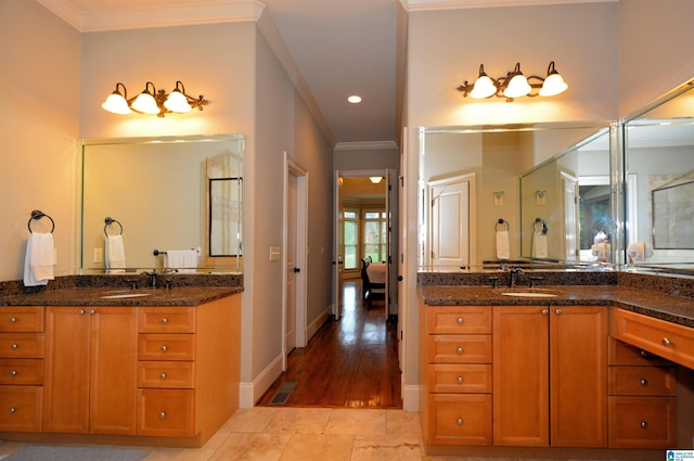 1103 Greystone Cove Dr, Hoover, AL 35242 - full bath with crown molding, visible vents, two vanities, and a sink