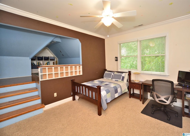 1103 Greystone Cove Dr, Hoover, AL 35242 - carpeted bedroom with ornamental molding, ceiling fan, and visible vents