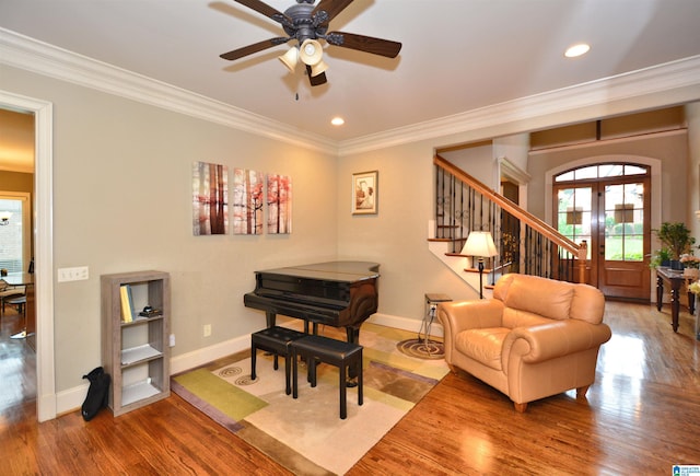 1103 Greystone Cove Dr, Hoover, AL 35242 - living area with stairway, baseboards, ornamental molding, and wood finished floors