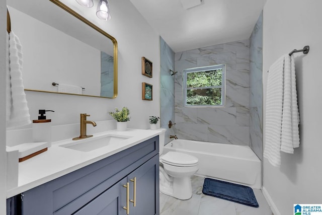 917 Forrest Dr S, Homewood, AL 35209 - full bath featuring vanity, marble finish floor, shower / bathtub combination, and toilet