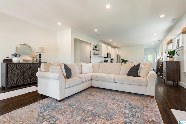 530 10th Ave S, Birmingham, AL 35205 - living room featuring recessed lighting, dark wood finished floors, and visible vents