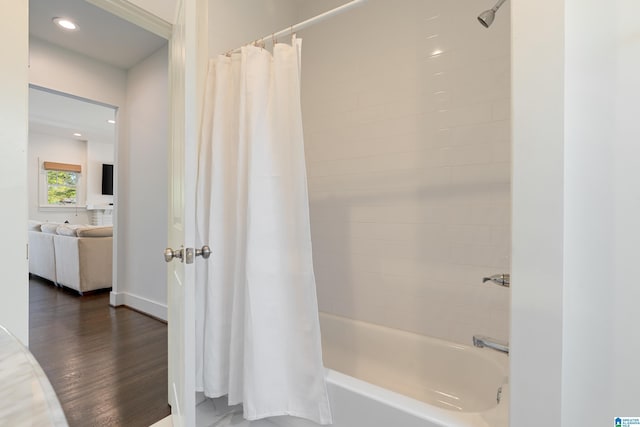 530 10th Ave S, Birmingham, AL 35205 - full bath with shower / bathtub combination with curtain and wood finished floors