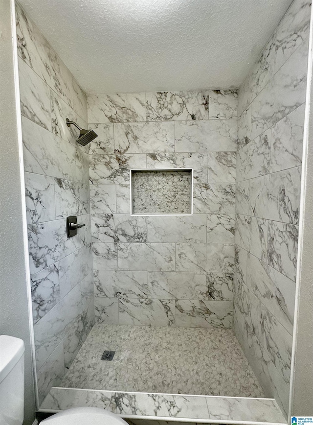 5482 Hackberry Ln N, Gadsden, AL 35903 - bathroom with toilet, a textured ceiling, and a shower stall