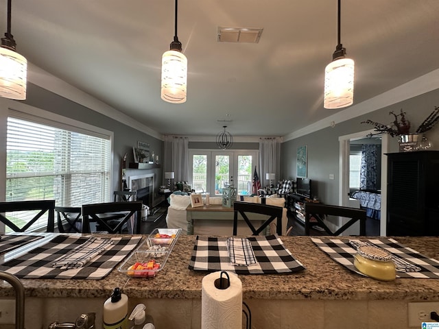 475 River Forest Ln Unit 1250, Talladega, AL 35160 - dining space with visible vents, french doors, and a fireplace