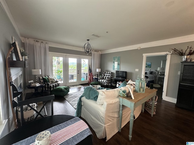 475 River Forest Ln Unit 1250, Talladega, AL 35160 - living room featuring crown molding, french doors, wood finished floors, and visible vents