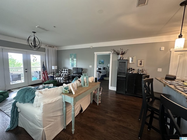 475 River Forest Ln Unit 1250, Talladega, AL 35160 - living room featuring bar, french doors, dark wood finished floors, and visible vents