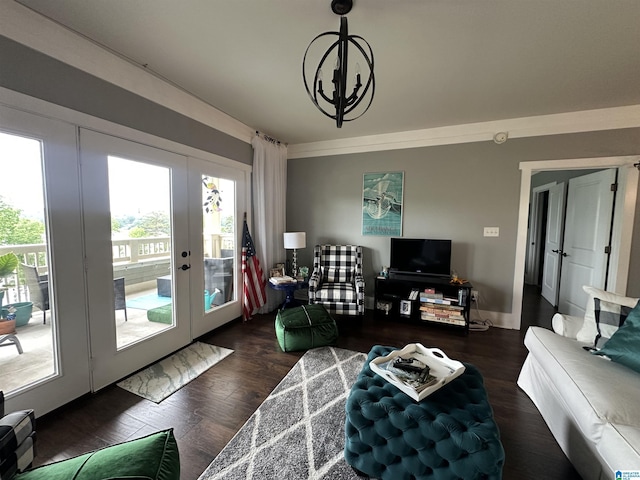 475 River Forest Ln Unit 1250, Talladega, AL 35160 - living room featuring a chandelier, french doors, and wood finished floors