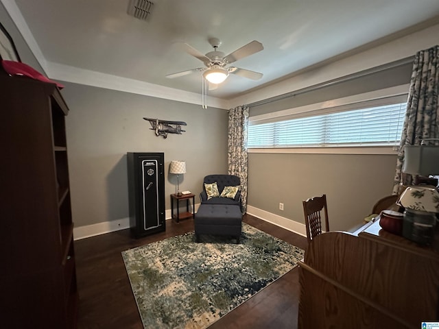 475 River Forest Ln Unit 1250, Talladega, AL 35160 - office area featuring a ceiling fan, baseboards, visible vents, and dark wood-type flooring