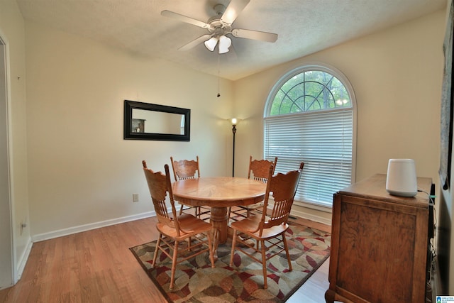 50 County Road 4311, Wedowee, AL 36278 - dining area featuring baseboards, a textured ceiling, light wood-style flooring, and ceiling fan