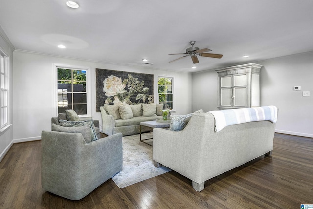 1856 Southwood Rd, Vestavia Hills, AL 35216 - living area with dark wood-style flooring, ceiling fan, recessed lighting, and baseboards