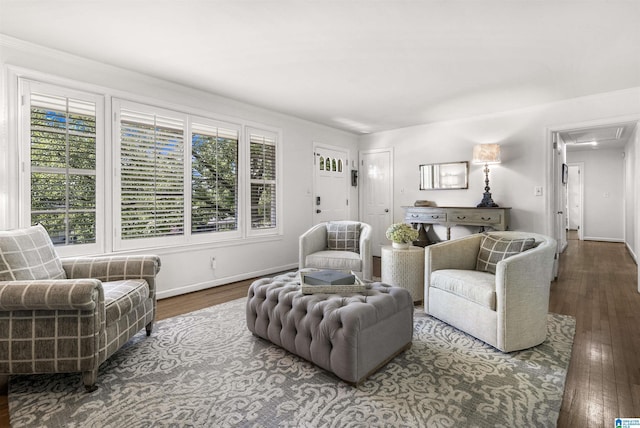 1856 Southwood Rd, Vestavia Hills, AL 35216 - living room featuring baseboards, wood-type flooring, and attic access