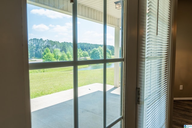 entryway with a water view