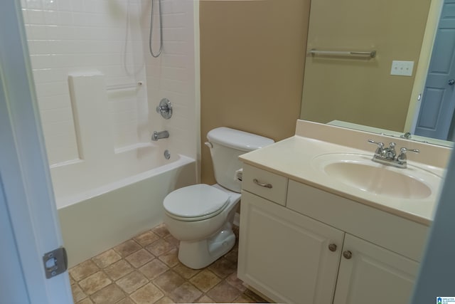 bathroom with vanity, washtub / shower combination, and toilet