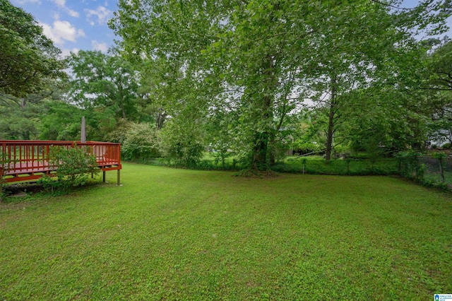 view of yard with fence and a wooden deck