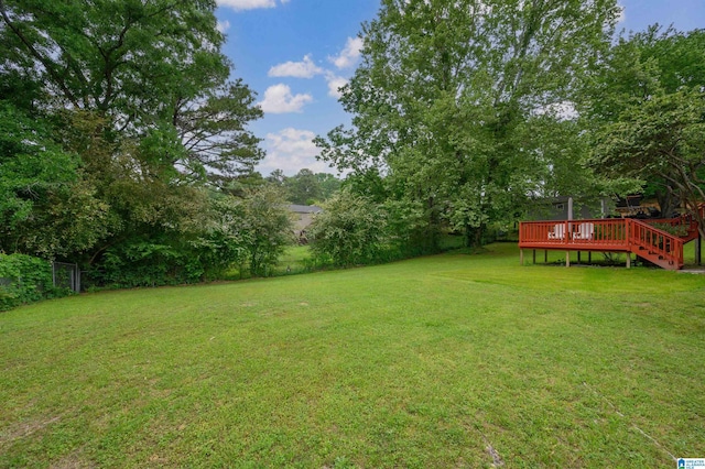 view of yard with fence and a deck