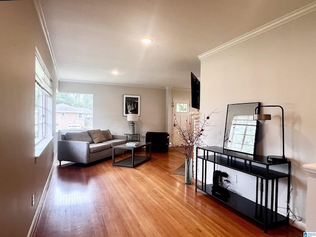 708 Devon Dr, Birmingham, AL 35209 - living area with ornamental molding, wood finished floors, plenty of natural light, recessed lighting, and baseboards