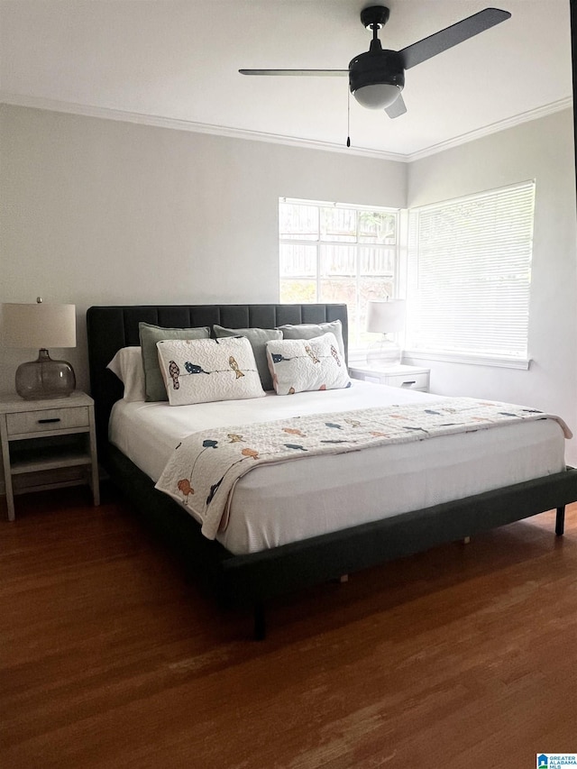 708 Devon Dr, Birmingham, AL 35209 - bedroom with crown molding, wood finished floors, and ceiling fan