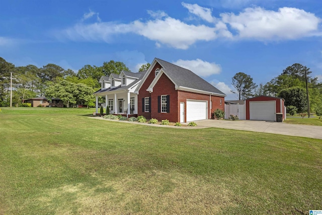 1018 Sheraton Rd SW, Cullman, AL 35055 - view of front facade with a front lawn, brick siding, a garage, concrete driveway, and covered porch