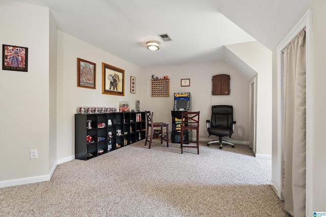 sitting room featuring carpet floors, baseboards, and visible vents