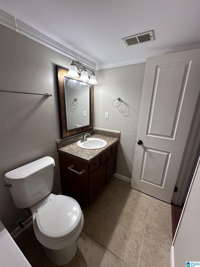 2003 Patton Creek Dr Unit 2003, Hoover, AL 35226 - bathroom featuring visible vents, crown molding, vanity, toilet, and tile patterned floors