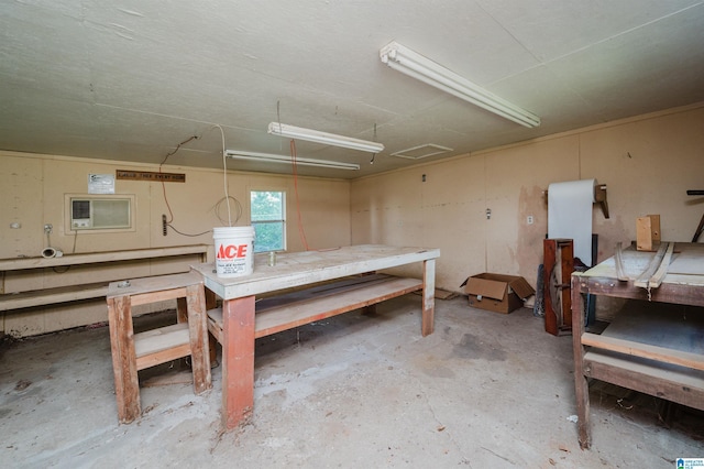 garage featuring a workshop area