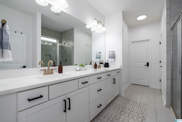 8659 Clarke Ln, Leeds, AL 35094 - full bath featuring visible vents, tile patterned floors, a stall shower, and vanity