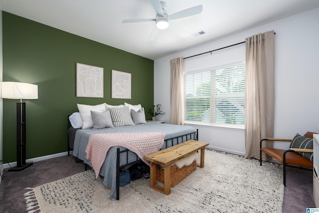 8659 Clarke Ln, Leeds, AL 35094 - bedroom with light colored carpet, a ceiling fan, baseboards, and visible vents