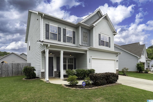 8659 Clarke Ln, Leeds, AL 35094 - view of front facade with a garage, fence, a front yard, and concrete driveway