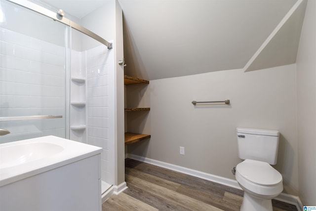 5251 Vintage Way, Mccalla, AL 35111 - bathroom with a sink, toilet, baseboards, a shower stall, and wood finished floors