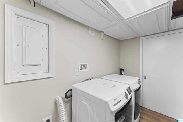 603 Danton Ln, Irondale, AL 35210 - laundry room featuring laundry area, wood finished floors, electric panel, and visible vents