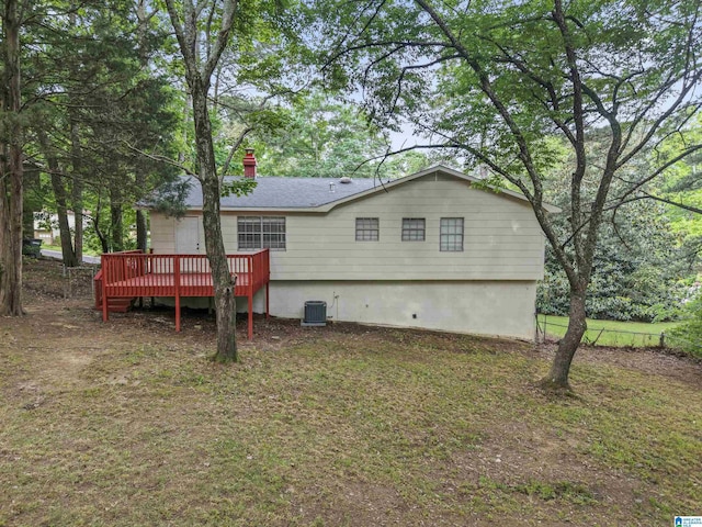 603 Danton Ln, Irondale, AL 35210 - rear view of property featuring a chimney, central AC, and a deck