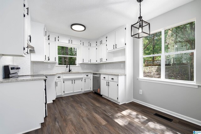 1006 Cannon Cir, Birmingham, AL 35235 - kitchen with a sink, dark wood finished floors, stainless steel appliances, backsplash, and visible vents