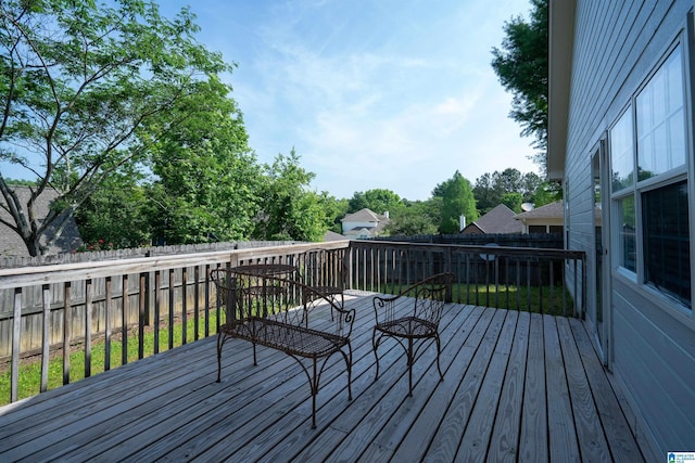deck with a fenced backyard