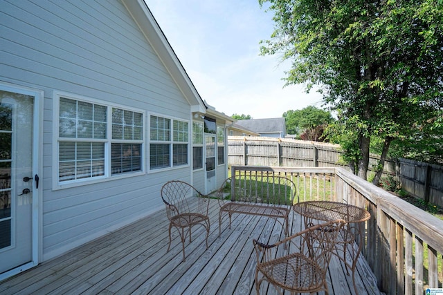 wooden deck featuring a fenced backyard