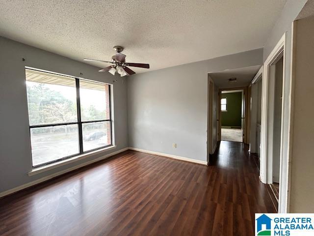 3217 Chase Ln Unit 3217, Birmingham, AL 35215 - spare room with baseboards, a textured ceiling, dark wood-style flooring, and a wealth of natural light