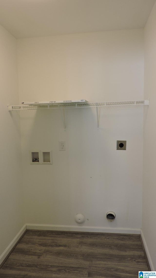 316 Creek Run Cir, Calera, AL 35040 - clothes washing area featuring electric dryer hookup, dark wood finished floors, hookup for a washing machine, and baseboards