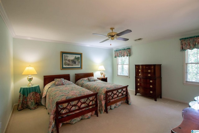 836 Tulip Poplar Dr, Hoover, AL 35244 - bedroom featuring ornamental molding, light colored carpet, baseboards, and a ceiling fan