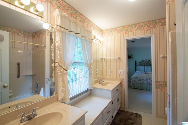 836 Tulip Poplar Dr, Hoover, AL 35244 - bathroom featuring toilet, vanity, ensuite bathroom, shower / bathtub combination, and wallpapered walls