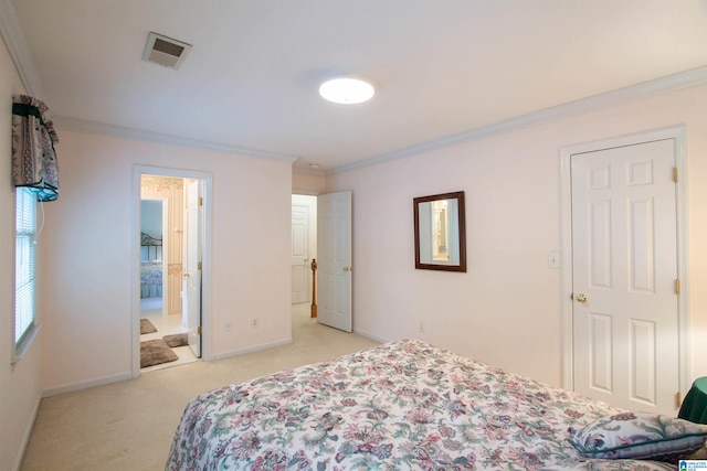836 Tulip Poplar Dr, Hoover, AL 35244 - bedroom with ornamental molding, light carpet, baseboards, and ensuite bath