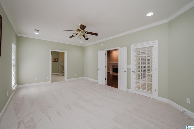 124 Blackstone Ct, Chelsea, AL 35043 - carpeted empty room featuring baseboards, ornamental molding, a ceiling fan, and recessed lighting