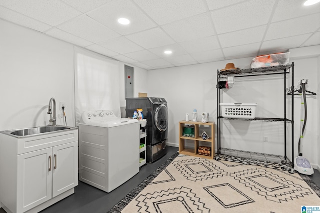 1700 Kestwick Dr, Hoover, AL 35226 - clothes washing area featuring recessed lighting, electric panel, a sink, cabinet space, and independent washer and dryer