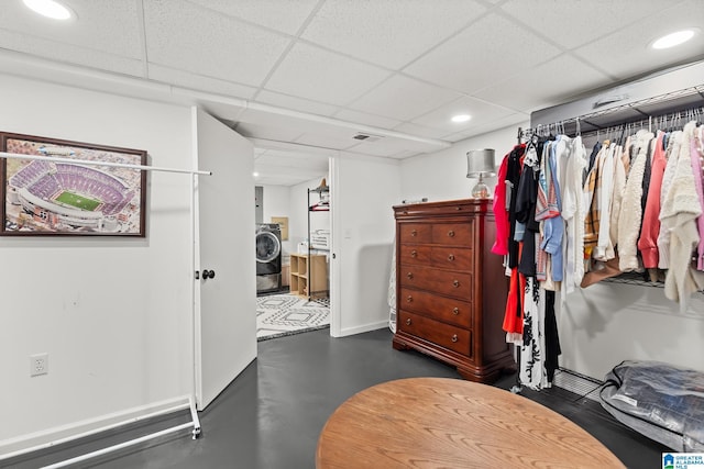 1700 Kestwick Dr, Hoover, AL 35226 - walk in closet featuring washer / clothes dryer, visible vents, and a drop ceiling