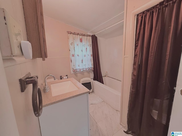 103 Thatcher St, Piedmont, AL 36272 - full bathroom featuring vanity, shower / bath combo, and marble finish floor