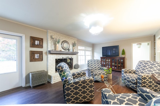 1836 Canton Rd, Vestavia Hills, AL 35216 - living room featuring crown molding, wood finished floors, a fireplace, and baseboards