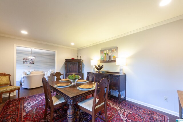 1836 Canton Rd, Vestavia Hills, AL 35216 - dining space with crown molding, baseboards, recessed lighting, and wood finished floors