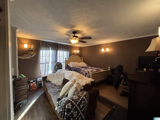 1525 Marvin Adcock Rd, Hayden, AL 35079 - bedroom with crown molding, wood finished floors, a textured ceiling, and ceiling fan