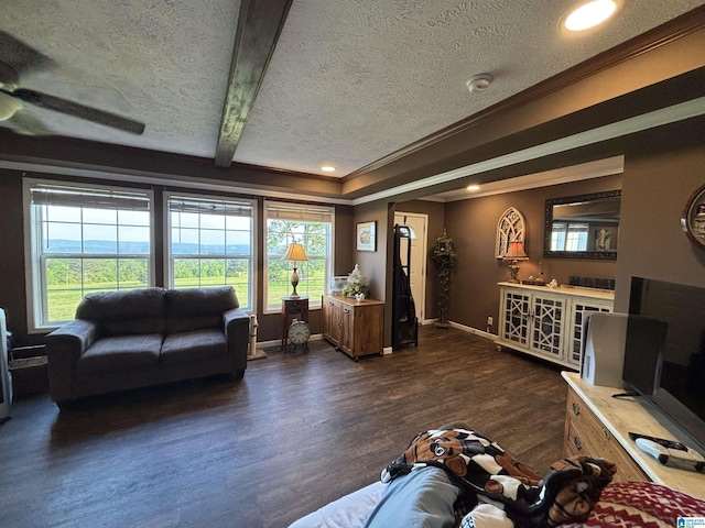1525 Marvin Adcock Rd, Hayden, AL 35079 - living room with a textured ceiling, crown molding, healthy amount of natural light, baseboards, and dark wood-style floors