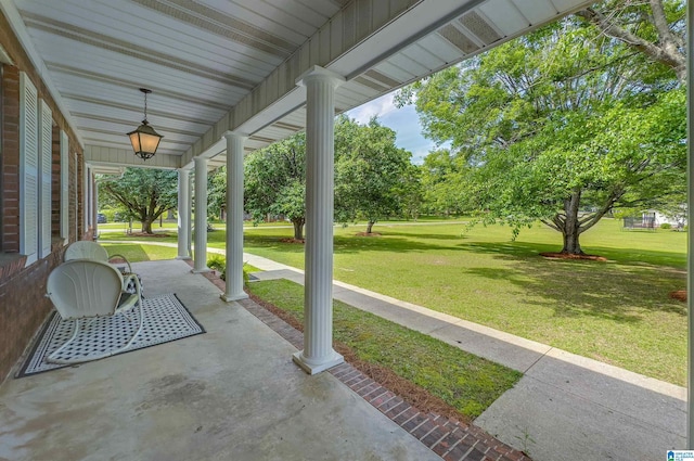 view of patio featuring a porch