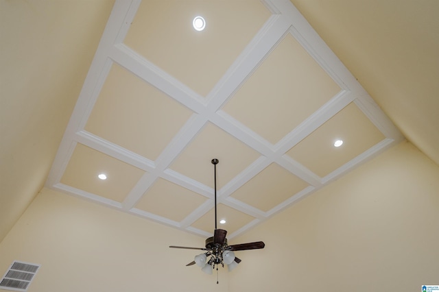details with recessed lighting, a ceiling fan, and visible vents
