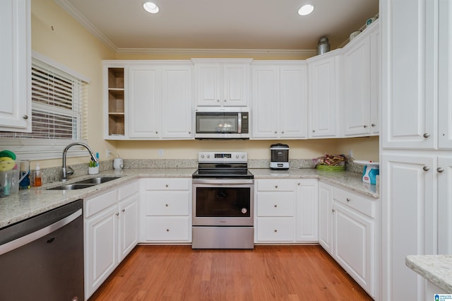 kitchen featuring a sink, white cabinets, and stainless steel appliances